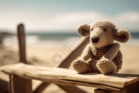 羊毛毡小熊海滩日背景图片
