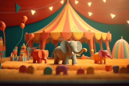 大象马戏团插画图片