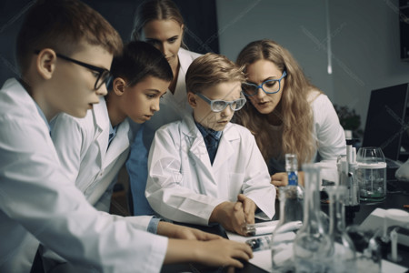 化学老师在实验室做实验的学生背景