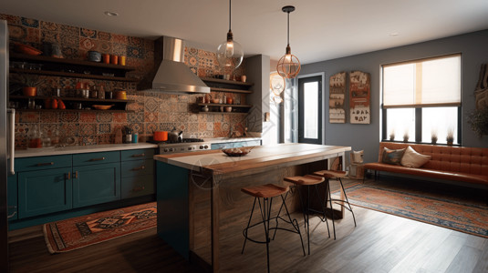 融合了现代与复古的厨房设计图片