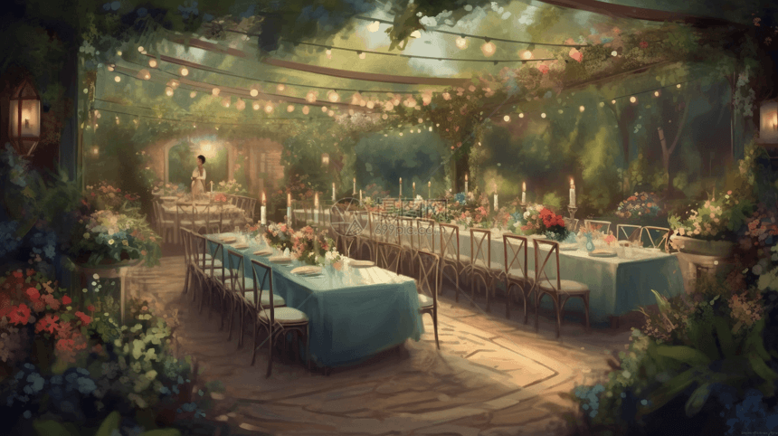 花园婚宴插图图片