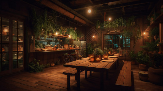 蔬菜烧烤木质感烧烤餐厅设计图片