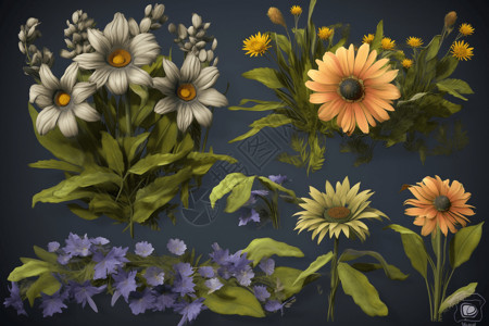 简单纹理花卉和植物插画