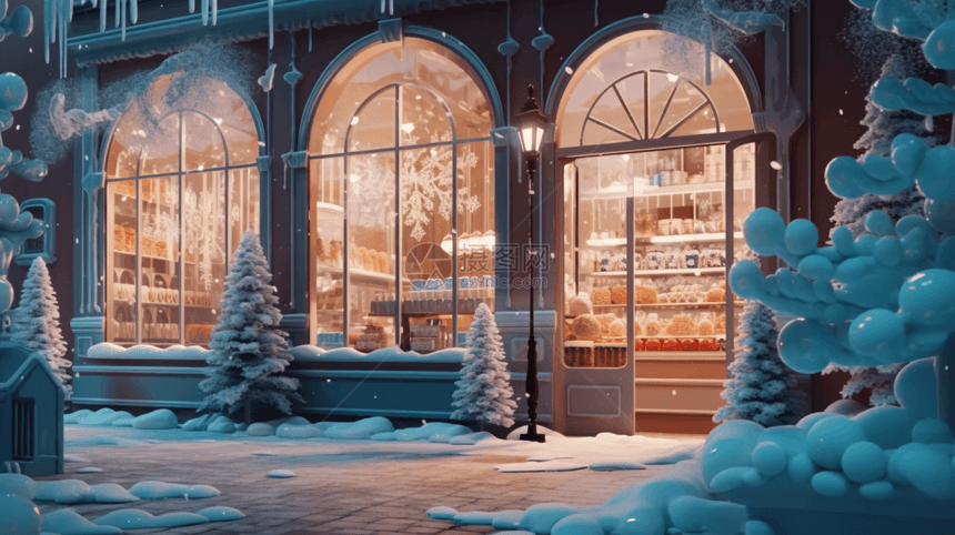 冬季的卡通甜品店图片