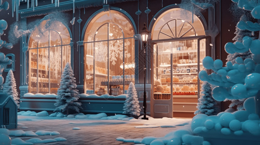 冬季的卡通甜品店背景图片