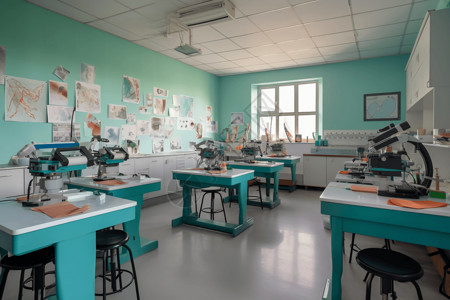 小学教室和显微镜背景图片