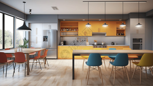 彩色家具现代厨房设计背景