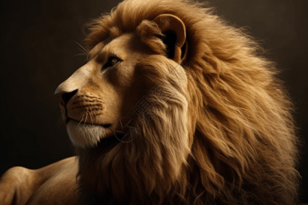 狮子头像雄伟鬃毛的毛毡狮子特写背景