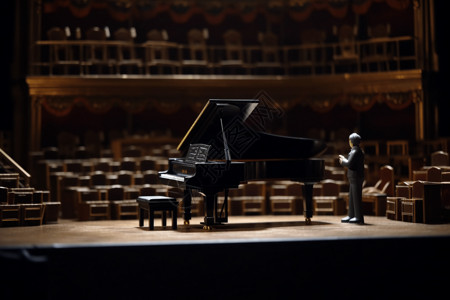 站在舞台上音乐家在盛大的舞台上演奏超大钢琴背景