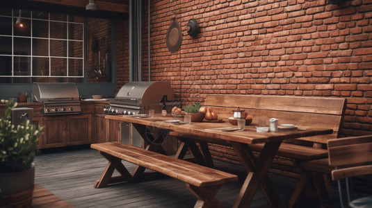 木凳子乡村餐厅侧视图背景