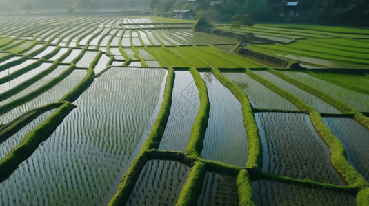 一望无垠的水稻田高清图片