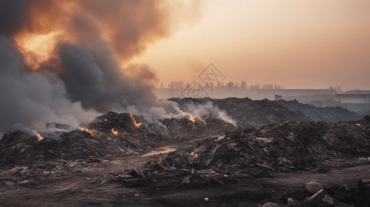 燃烧的垃圾场排放有毒烟雾背景图片