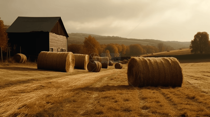 秋天农场收割后的田野图片