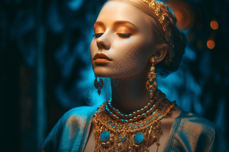 3D人体模型女人与珠宝3D渲染图背景