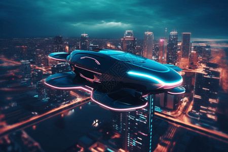 未来科技个人飞行汽车渲染图背景图片
