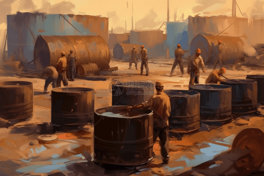 油罐工厂工人作业场景插画图片