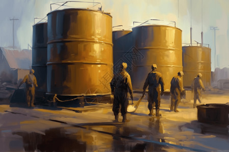 油罐工厂工人作业场景图片