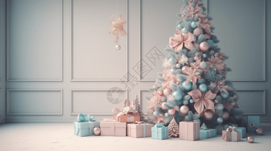 3D圣诞树圣诞礼物背景图片