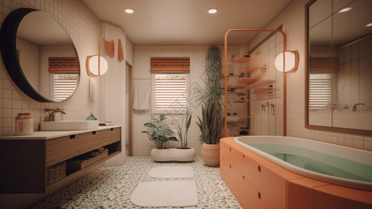 具有几何形状和复古色彩的客房浴室图片