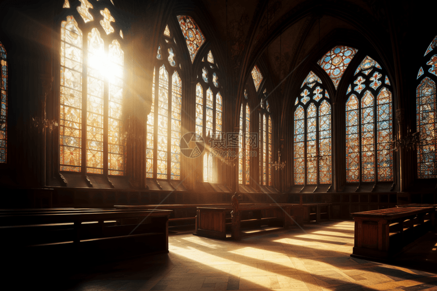 中世纪图书馆的阳光图片