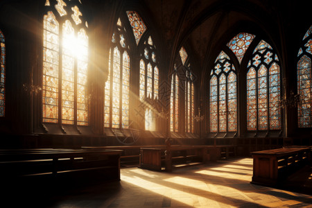 中世纪教堂中世纪图书馆的阳光设计图片