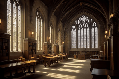 中世纪教堂中世纪图书馆景色设计图片