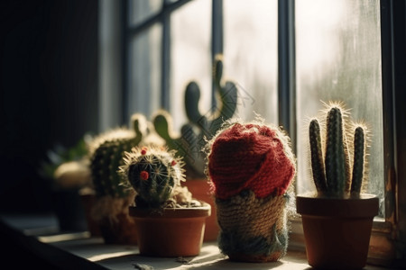 编织仙人掌植物布艺高清图片