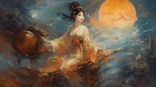 奔向月亮的中国古风美女图片