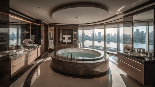 浴室全景高端豪华浴缸景观房设计图片