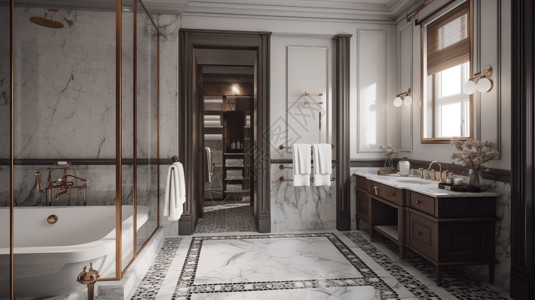 复古酒店经典大理石浴室设计设计图片