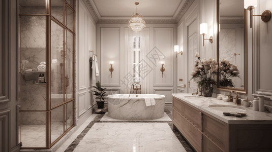 复古酒店高端大理石浴室设计图片