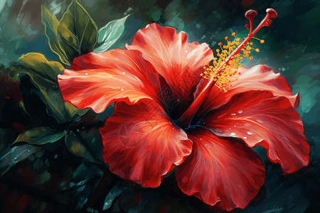 大胆的笔触和温暖的色彩的芙蓉花油画背景图片