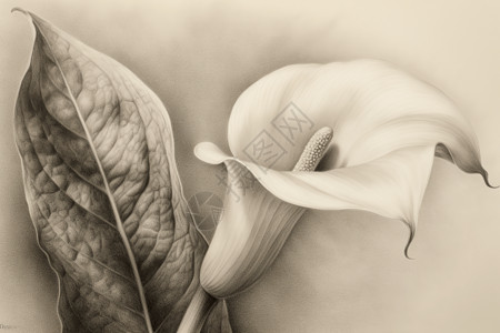 马蹄莲铅笔画素描背景图片
