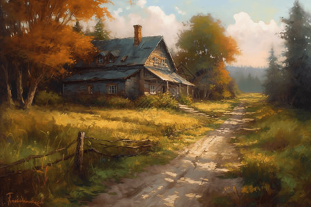 乡村风景的油画图片