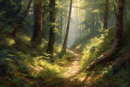 阳光照耀的森林场景图片