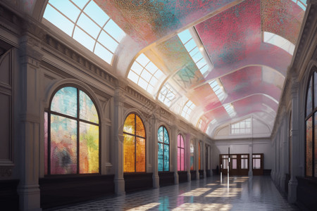 博物馆的走廊渲染图琉璃高清图片素材