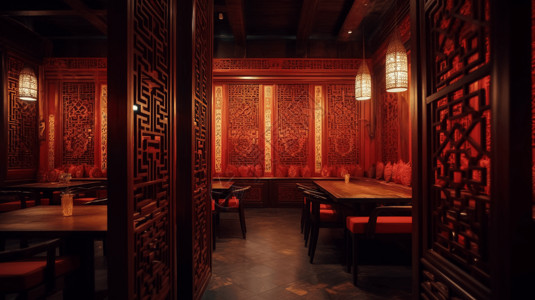 红色的中餐厅图片