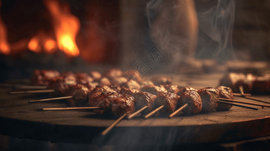 烧烤中的肉串背景图片