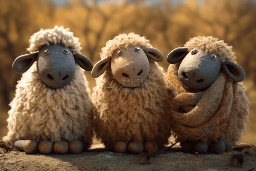 三只可爱小羊图片