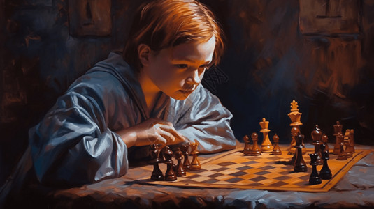 棋牌活动在学习国际象棋的女孩插画