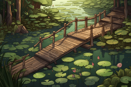 湖水上的小桥图片