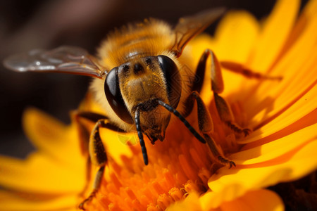 蜜蜂采蜜的特写视角图片