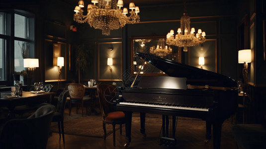 餐厅里的钢琴图片