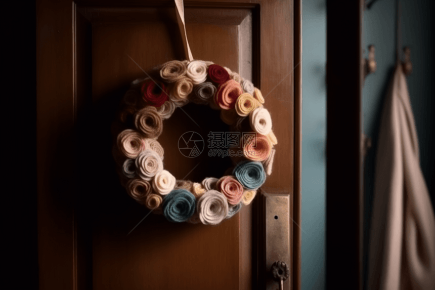 羊毛毡花花环挂件图片