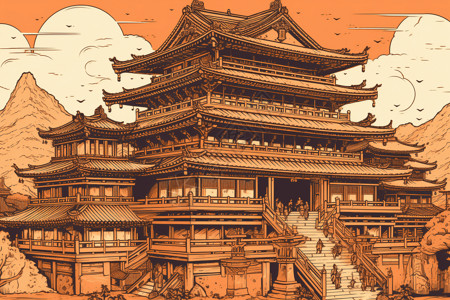 祠堂中国古代建筑插画