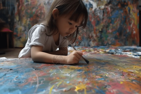 水彩涂鸦画画的女孩背景