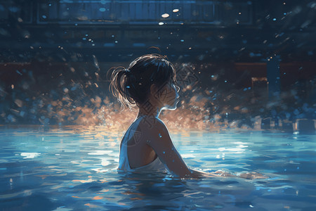 泳池中的少女背景图片