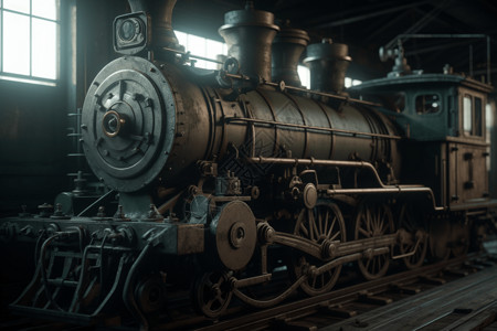 蒸汽火车静置的蒸汽机插画