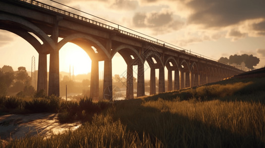 高架铁路桥视角3D渲染图高清图片