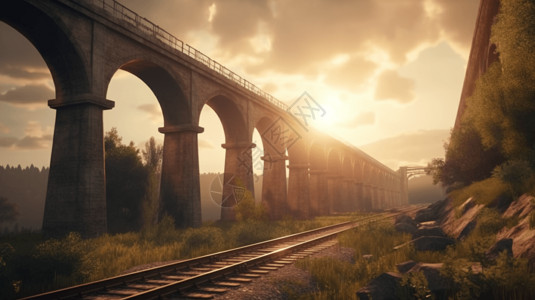 高架铁路桥视角渲染图高清图片